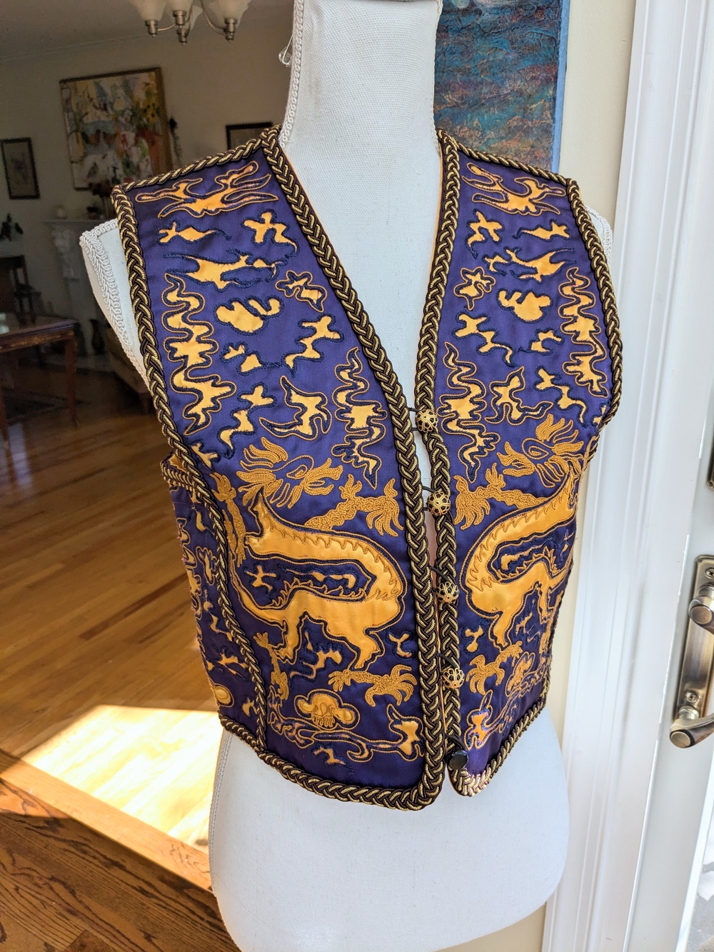 Late 1960s Saint Laurent Rive Gauche Purple and Gold Dragon Vest